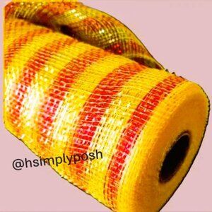 Red w/Gold Lines Deco Mesh Metallic Stripes 21 Inch x 30 Feet NWOT